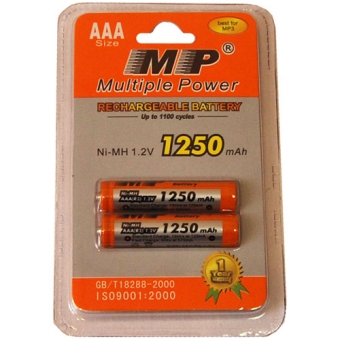Батарейка аккумуляторная AAA MULTIPLE POWER MP-1250, Ni-MH 1,2V, R3, 1250 мАч
