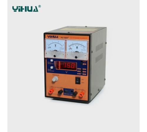 Блок питания Yihua 1502D+ Выходное напряжение: от 0 до 15В. выходной ток: до 2 А, индикация тока и напряжения два аналоговых стрелочных индикатора, LED-индикатор красного цвета для отображения значения напряжения, одновременная индикация величины напряжен
