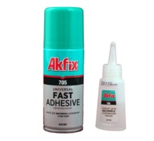 Клей двухкомпонентный Akfix 705 (маленький) Применяется для склеивания любых поверхностей. В комплекте клеящее вещество 25g Отвердитель (аэрозоль 100ml)