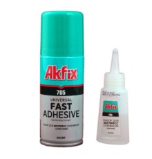 Клей двухкомпонентный Akfix 705 (маленький) Применяется для склеивания любых поверхностей. В комплекте клеящее вещество 25g Отвердитель (аэрозоль 100ml)