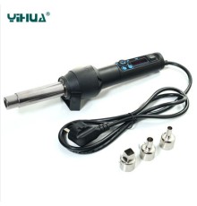 Термофен (паяльный фен) Yihua 8858-i - питание: ~220В ±10% 50Гц, мощность: 650 Ватт, диапазон регулировки температуры: от +100°C до +480°C, производительность: 120 литров в минуту, наружный диаметр сопла: 21 мм (совместимо с насадками для фенов паяльных с