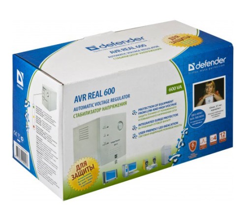 Сетевой стабилизатор Defender AVR Real 1000/500W (вых роз.: 4 с з-змл; вх 150-280В), box-5 (99019) Сетевой стабилизатор Defender AVR Real 1000/500W (вых роз.: 4 с з-змл; вх 150-280В), box-5 (99019)