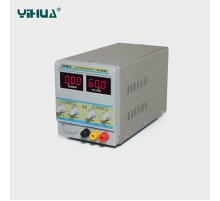 Блок питания Yihua 605D Прибор спокойно выдерживает обратную полярность напряжения на входе, короткое замыкание, заявленный выходной ток в 5 А держится во всем диапазоне напряжений. На передней панели расположились 4 поворотных регулятора для выставления