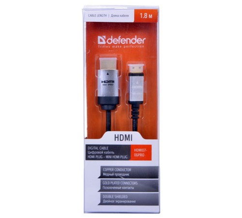 HDMI07-06PRO Кабель Defender HDMI(M)-miniHDMI(M), 1.8м (ver 1.4), box-60 87441 HDMI07-06PRO Кабель Defender HDMI(M)-miniHDMI(M), 1.8м (ver 1.4), box-60 87441