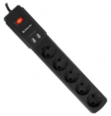 Сетевой фильтр Defender DFS-453 (5 роз.), 3.0m, 2 USB-порта, box-30 99043