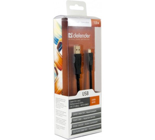 USB08-06PRO Кабель Defender USB 2.0 AM-microB (5pin), 1.8m, зол. контакты, фер. фильтры, box-60 87442 USB08-06PRO Кабель Defender USB 2.0 AM-microB (5pin), 1.8m, зол. контакты, фер. фильтры, box-60 87442