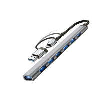 Хаб Type-C с адаптером на USB, концентратор/разветвитель для ноутбука на 7 портов USB (UH-04D). С поддержкой Mac OS и Android