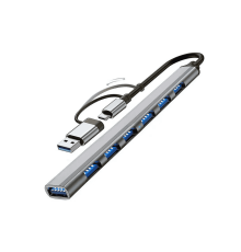 Хаб Type-C с адаптером на USB, концентратор/разветвитель для ноутбука на 7 портов USB (UH-04D). С поддержкой Mac OS и Android