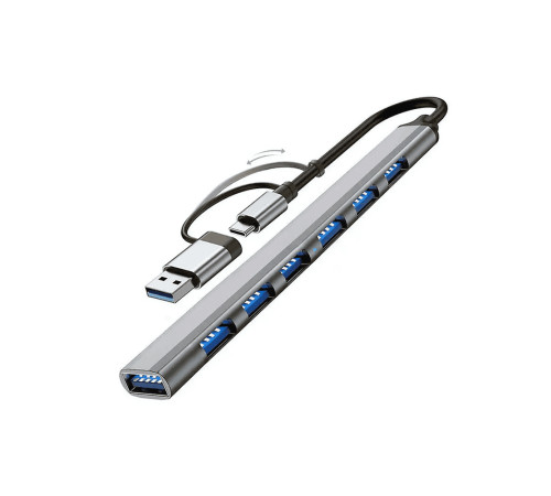 USB-C хаб с 7 портами USB, адаптер-разветвитель для ноутбука UH-04D, совместим с Mac OS и Android.
