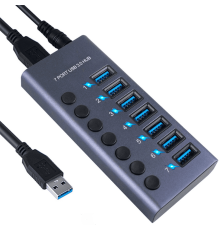Хаб-USB 3,0 с 7 портами для подключения к компьютеру  с функцией зарядки (Блок питания на 12 В), c поддержкой Mac OS и Android