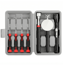 Набор магнитных щупов с телескопическим зеркалом и светодиодной лампой и крючками  для снятия уплотнителей  7 предметов